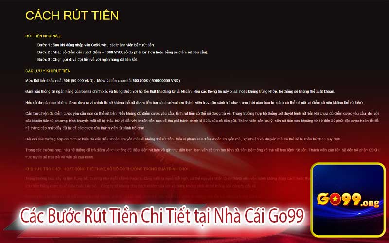 Các Bước Rút Tiền Chi Tiết tại Nhà Cái Go99